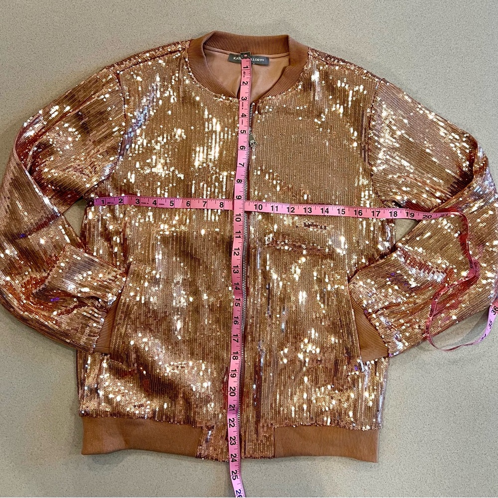 NWOT Sequin Bomber Jacket SZ S Amphora, Gold, Copper, Brown tones Never Worn - Picture 3 of 14